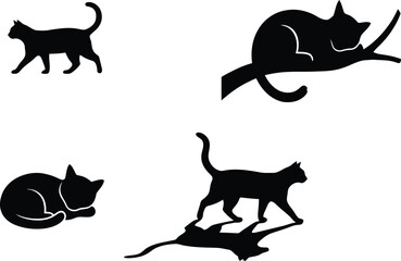 Black cat silhouettes in various poses © Anas