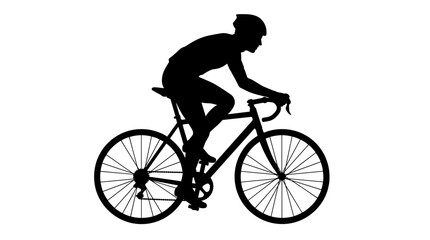 Fototapeta premium Black silhouette of a professional cyclist riding a road bicycle isolated on white background for competitive sport and fitness concept