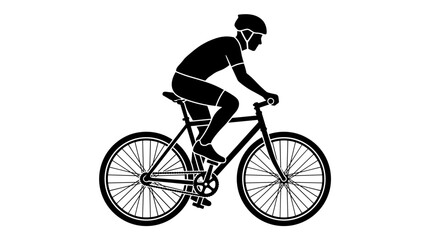 Naklejka premium Black vector illustration of a cyclist wearing a helmet riding a modern racing bicycle isolated on a white background for sports design