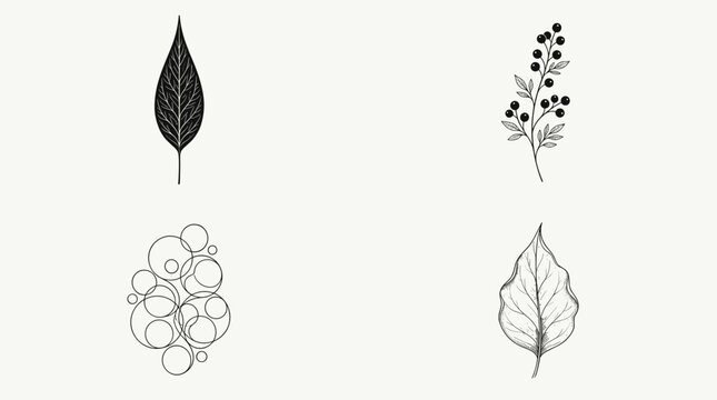 A versatile compilation of elegant plant-inspired natural design elements, featuring detailed botanical illustrations, delicate leaves, and organic shapes for creative projects
