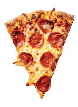 Slice of pepperoni pizza isolated on a white background