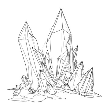 A cluster of sharp, geometric mineral formations on a rough surface