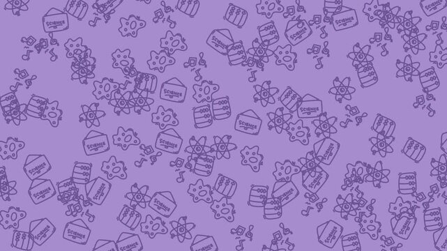 Ideal for stationery design, music events, or floralthemed concepts. Features a purple pattern with line art envelopes, flowers, and musical notes.