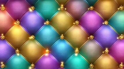 Naklejka premium Richly colored diamond tufted upholstery features shimmering golden accents across the surface.