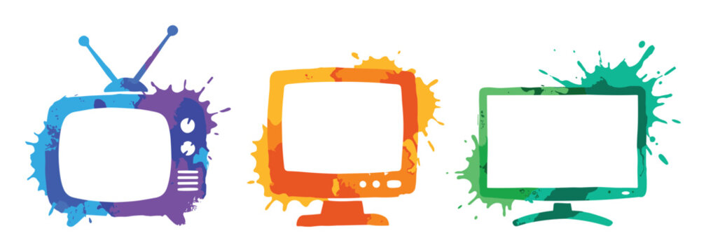 Abstract paint splatters on television and computer screens