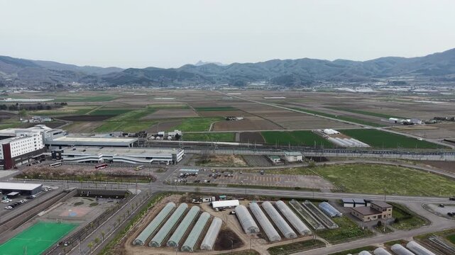 HOKKAIDO.  JAPAN .Modern town area with transport lines April 27 2026