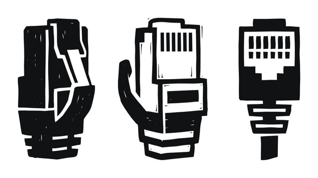 Ethernet cable heads isolated on transparent background set vector
