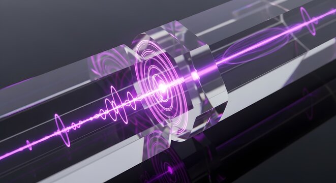 Abstract glowing purple cube suspended in dark minimal space