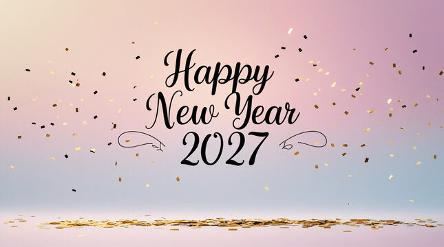 Happy new year 2027 celebration with confetti on colorful background