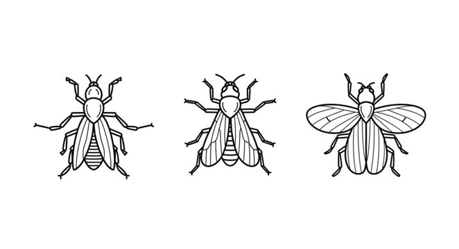 Three detailed insect illustrations in a row.