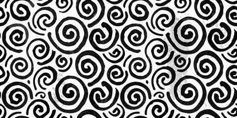 Fototapeta premium Swirling curl pattern seamless black and white vector illustration