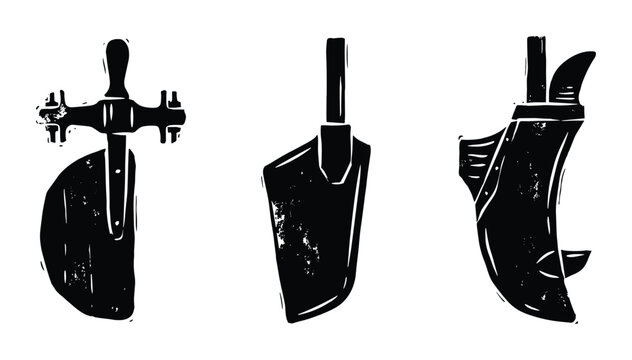 Black and white industrial tools sharp blades and handles