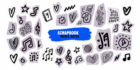 Naklejka premium Music notes and hearts vector illustration collection on white background