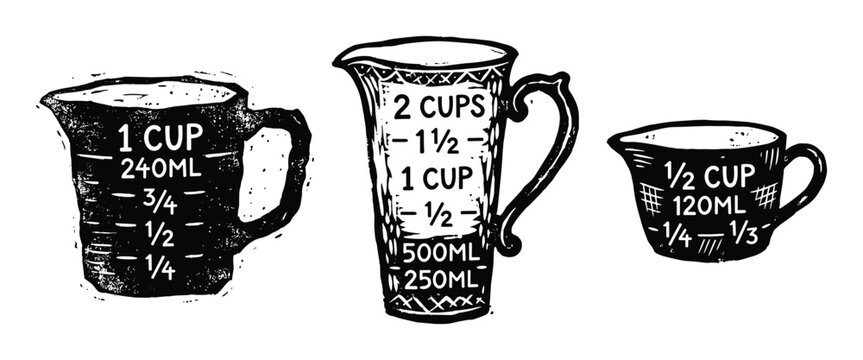 Measuring cups hand drawn vector illustration set on transparent background