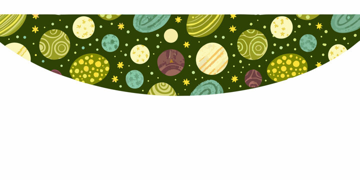 Retro space planet pattern vector illustration with green and yellow tones
