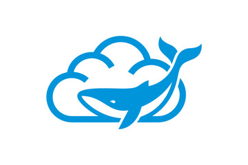 Naklejka premium Minimalist Blue Whale and Cloud Logo Design