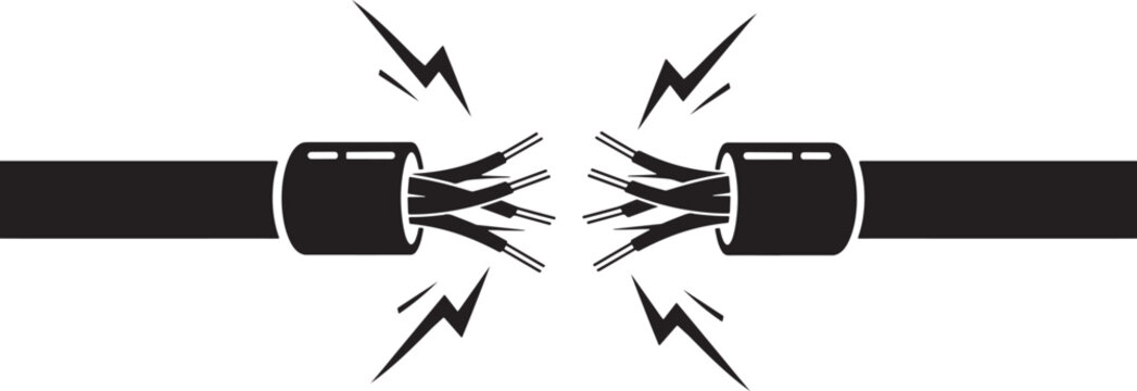 Broken Electrical Cable Icon with Exposed Wires and Power Failure Symbol