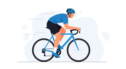 Fototapeta premium Cyclist in aerodynamic pose on racing bicycle, motion blur, flat vector illustration, healthy lifestyle and sport concept