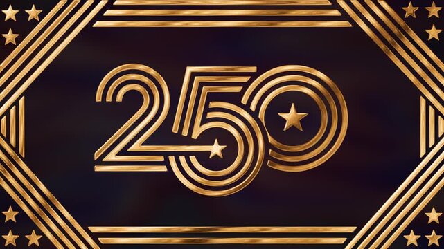 Elegant American celebration backdrop for the USA 250th anniversary with ornate gold framing, created for patriotic promotions, ceremony graphics, and heritage-themed branding
