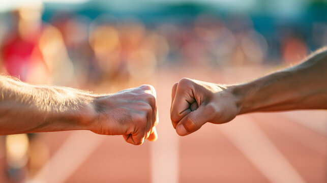 Fist Bump in Sports: Celebrating Teamwork and Athletic Success with Encouragement and Camaraderie on the Running Track