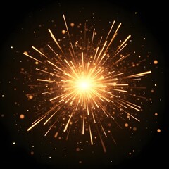 Obraz premium Spark Explosion with Bright Golden Light Rays and Particles on a Dark Background Featuring Firework, Energy, Burst with Radiant and Glowing Elements