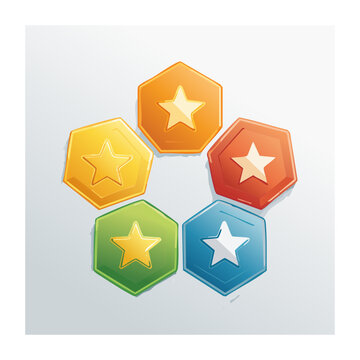 Colorful hexagonal star icons in flat design