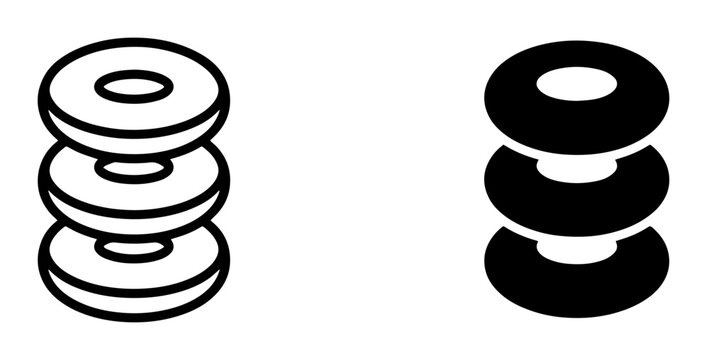 Stacking Rings Toy Icons, Simple Geometric Shapes, Outline and Solid Fill Vector Graphics, Baby Development and Play Symbols