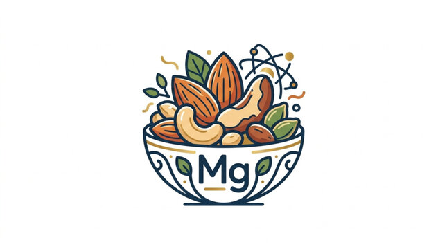 Bowl of Mixed Nuts with Magnesium Symbol and Atomic Structure.