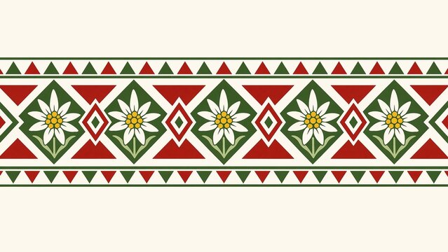 Decorative border pattern with diamonds and stylized edelweiss flowers.