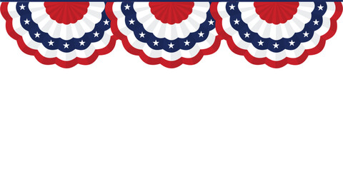 Patriotic bunting banner with red white and blue pleated fabric for independence day, memorial day, or fourth of july