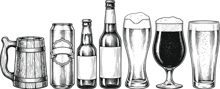 Drinks, Beverages, Alcohol, Beer, Vector Icons