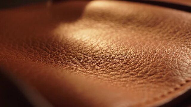 Natural brown leather close-up with detailed texture, suitable for backgrounds or fashion designs