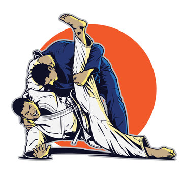 Brazilian Jiu Jitsu Grappling Match Vector Illustration