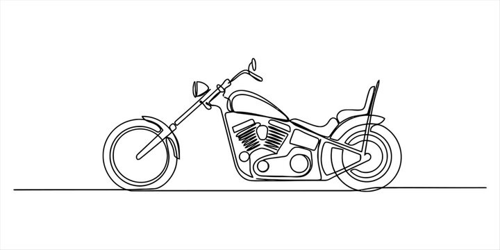Continuous line drawing of a classic chopper motorcycle Vector, illustration