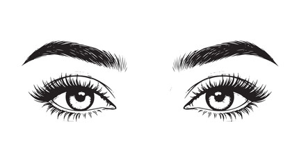 Fototapeta premium Beautiful hand drawn female eyes with long eyelashes and perfect eyebrows vector illustration