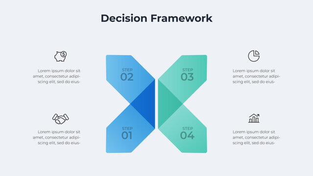 Four Step Cross Arrow Framework Infographic for Decision Structure, Process Mapping and Management Presentation