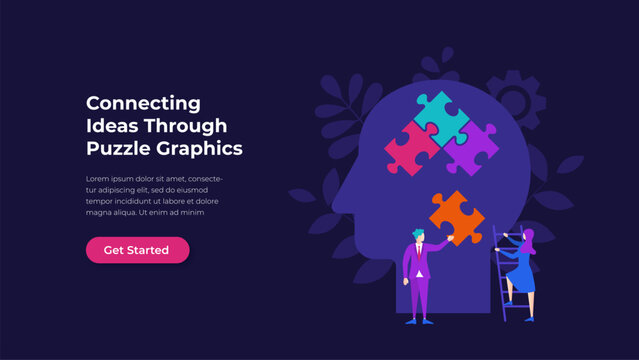 Four Piece Puzzle Head Infographic for Creative Thinking, Idea Connection and Team Collaboration on Dark Background