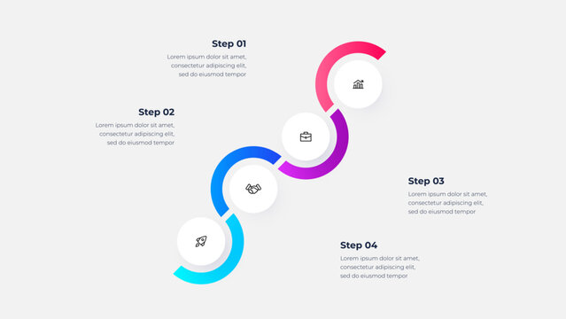 Four Step Curved Path Roadmap Diagram for Project Milestones, Process Route and Progress Presentation