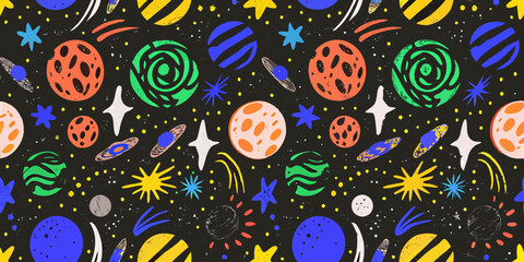 Colorful space universe pattern with planets stars and comets © Mithun