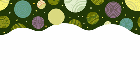 Retro space planets vector illustration with a white wavy bottom edge © Mithun