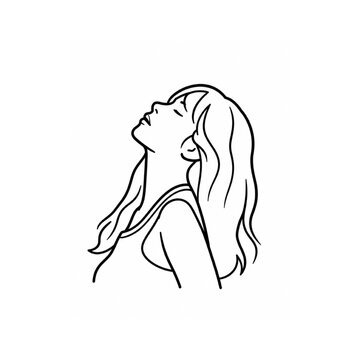 Girl Looking Up Line art illustration.