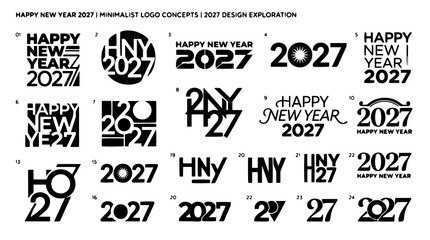Obraz premium Minimalist Typography Collection for Happy New Year 2027 Celebration Branding and Graphic Design Elements