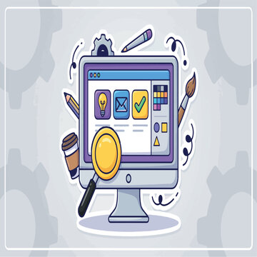 Computer Screen with Graphic Design Elements and Tools