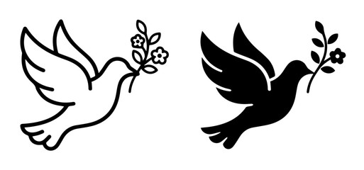 Fototapeta premium Dove of Peace Vector Icons, Symbolizing Hope and Serenity, Black and White Graphics