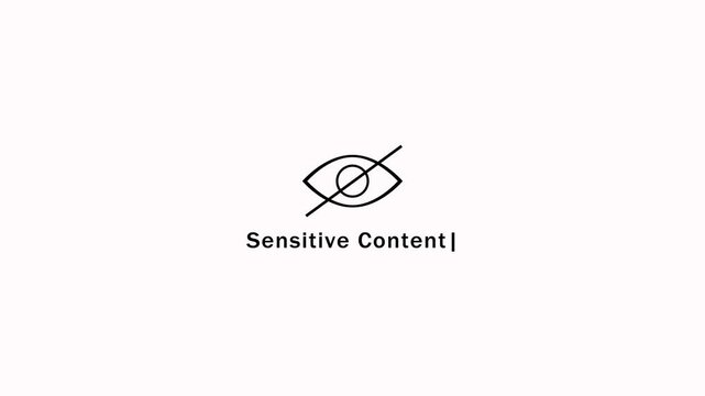 Censored eye symbol with sensitive content warning screen animation on white background. Viewer discretion screen, restricted message overlay, content alert suitable for online safety education