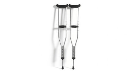Obraz premium Standard adjustable silver aluminum underarm axillary crutches with black padding for orthopedic injury recovery