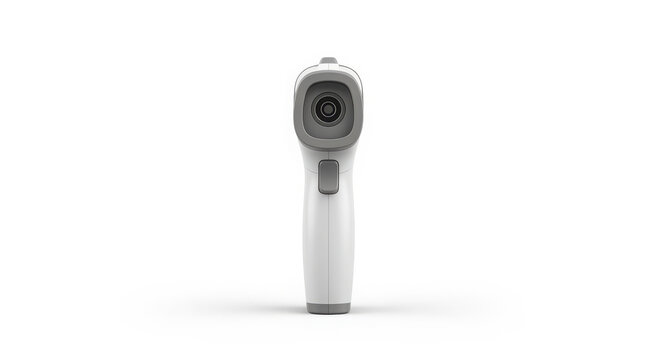 Frontal view of a professional non-contact digital infrared forehead thermometer for medical temperature screening