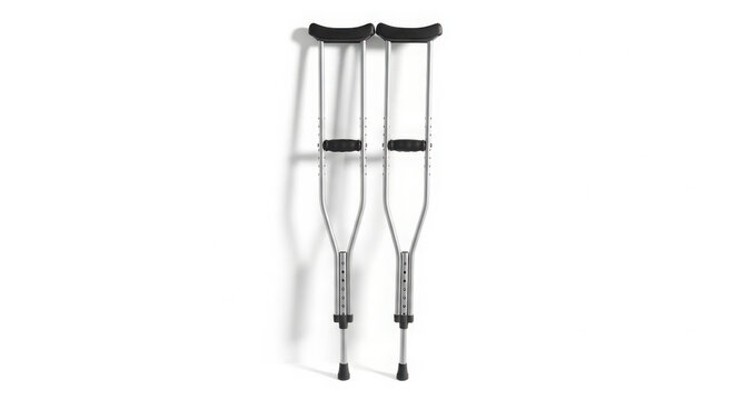 Standard adjustable silver aluminum underarm axillary crutches with black padding for orthopedic injury recovery