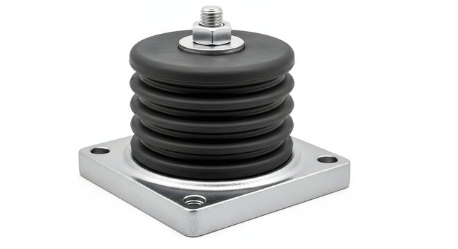 Vibration dampener mount with rubber bellows and metal base.