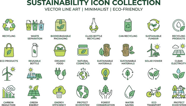 set of green icons for design
